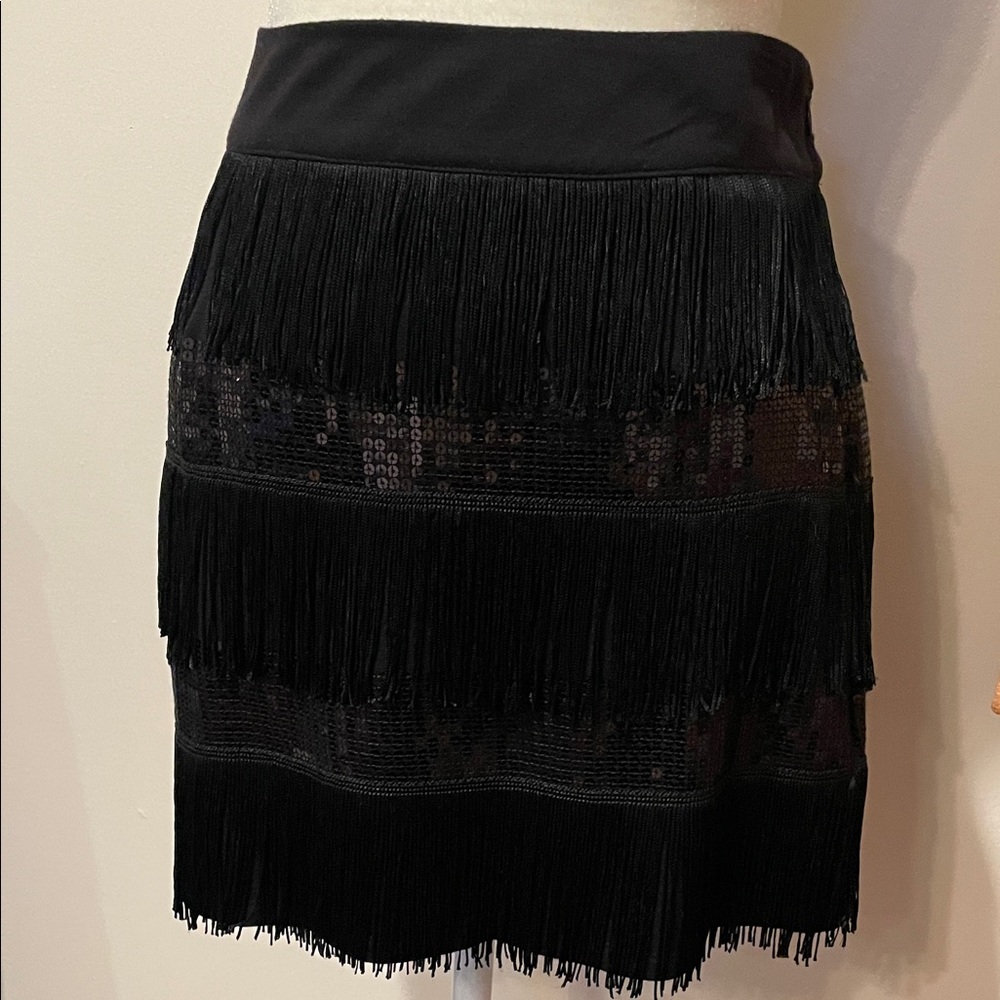 Black Fringe Sequin Tiered Skirt